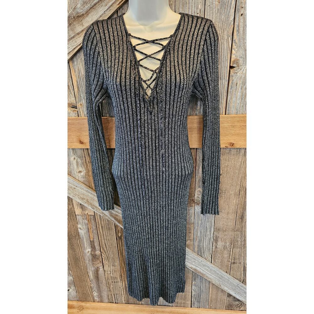 NWT whimsigoth emo fairycore metallic gold Ribbed stretch long sleeve dress M